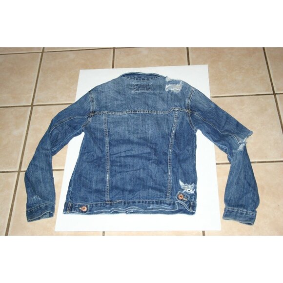 Forever 21 jean jacket womens small distressed denim blue button up - Picture 4 of 7